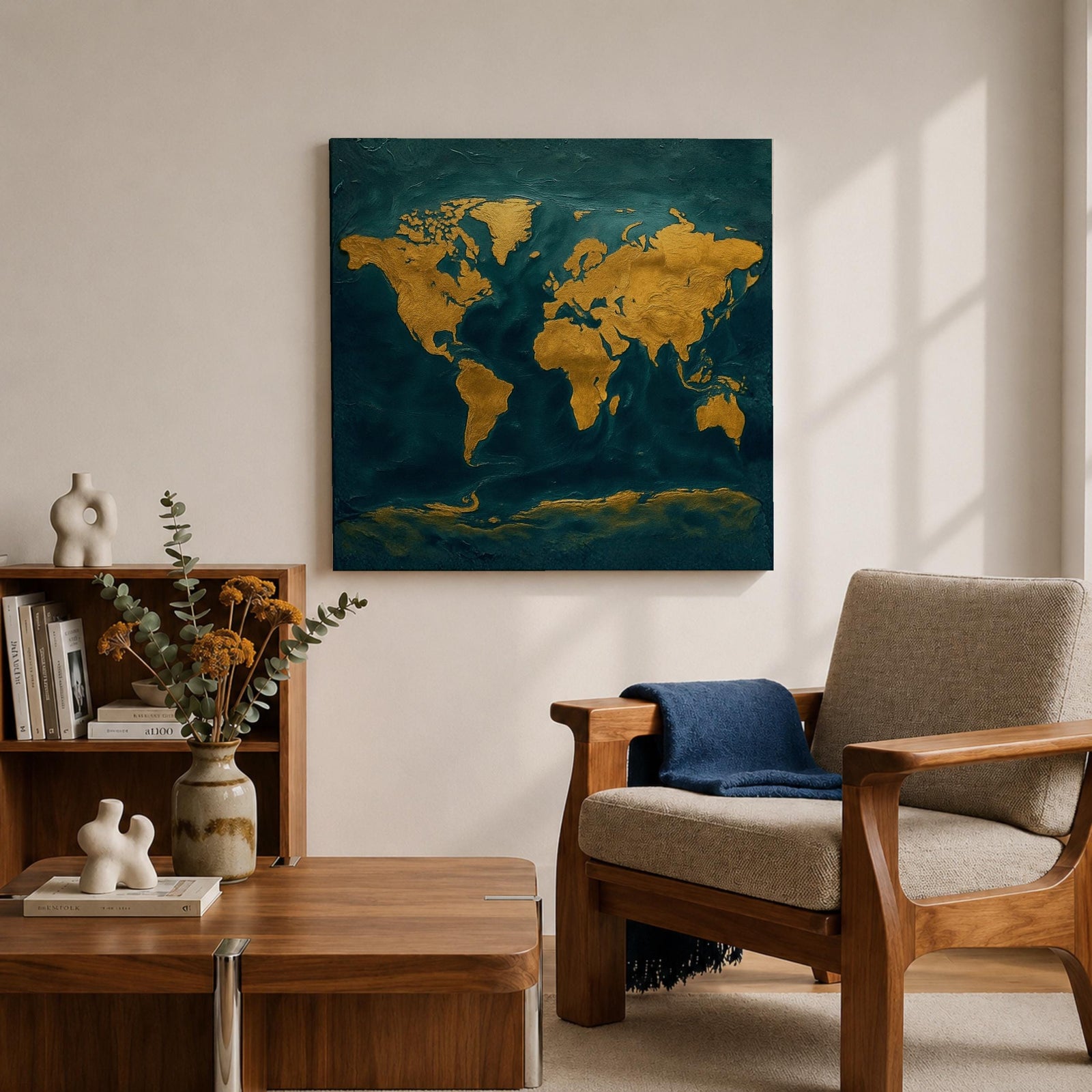 World Map Wall Art Global Atlas Framed Canvas Travel Modern Adventure Office Decor