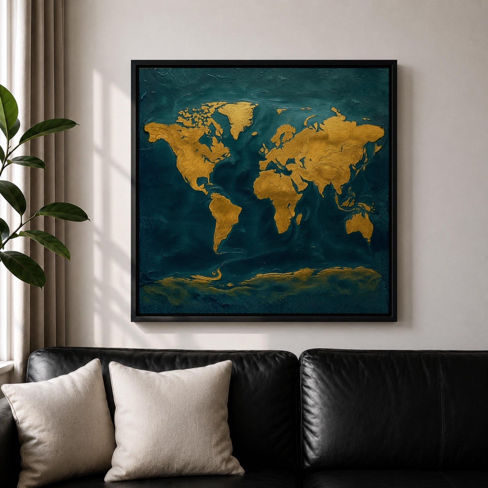 World Map Wall Art Global Atlas Framed Canvas Travel Modern Adventure Office Decor