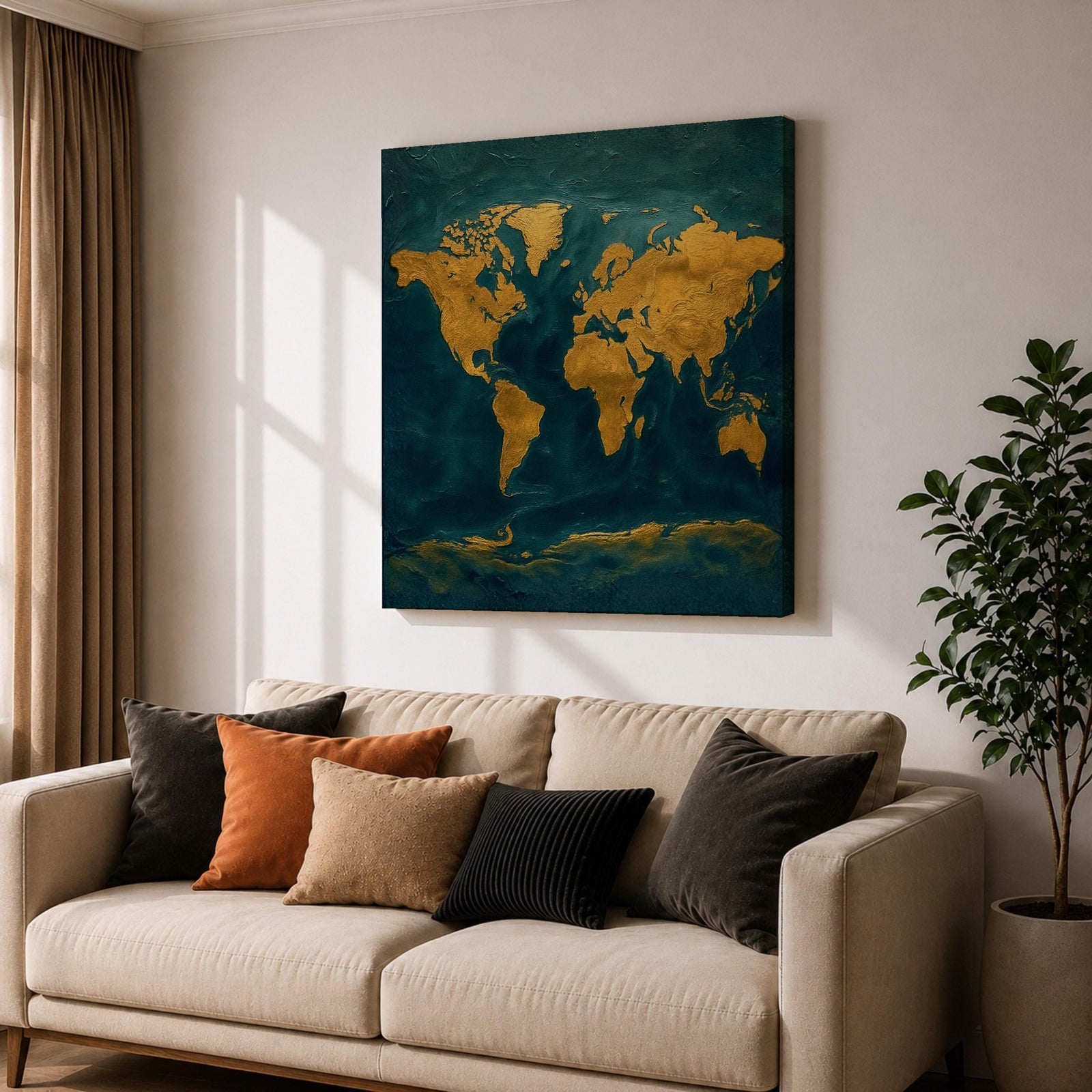World Map Wall Art Global Atlas Framed Canvas Travel Modern Adventure Office Decor