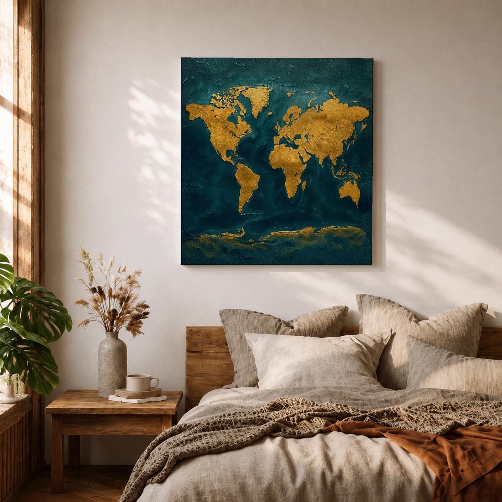 World Map Wall Art Global Atlas Framed Canvas Travel Modern Adventure Office Decor