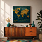 World Map Wall Art Global Atlas Framed Canvas Travel Modern Adventure Office Decor