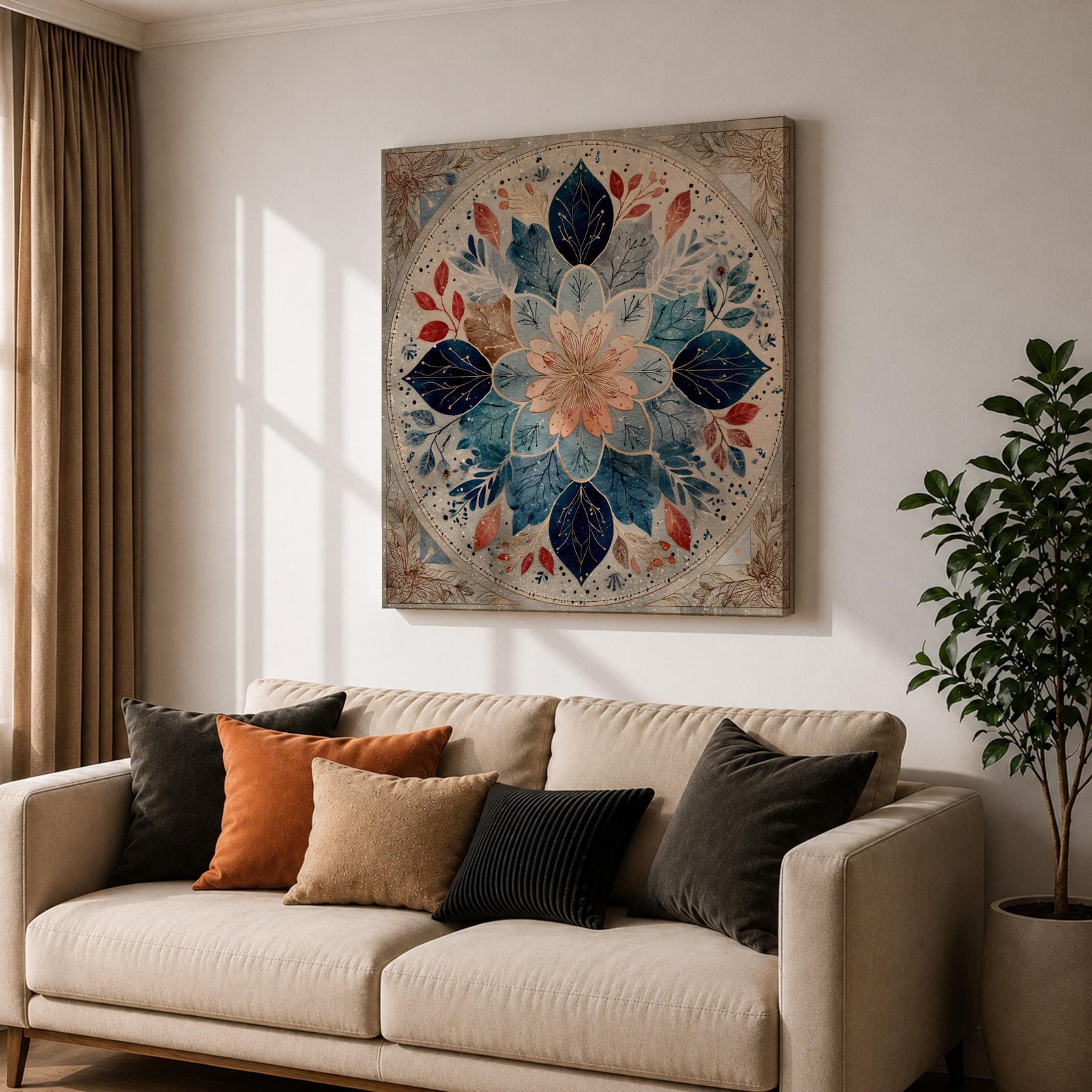 Islamic Mandala Wall Art Floral Pattern Framed Canvas Arabic Geometric Muslim Home Decor