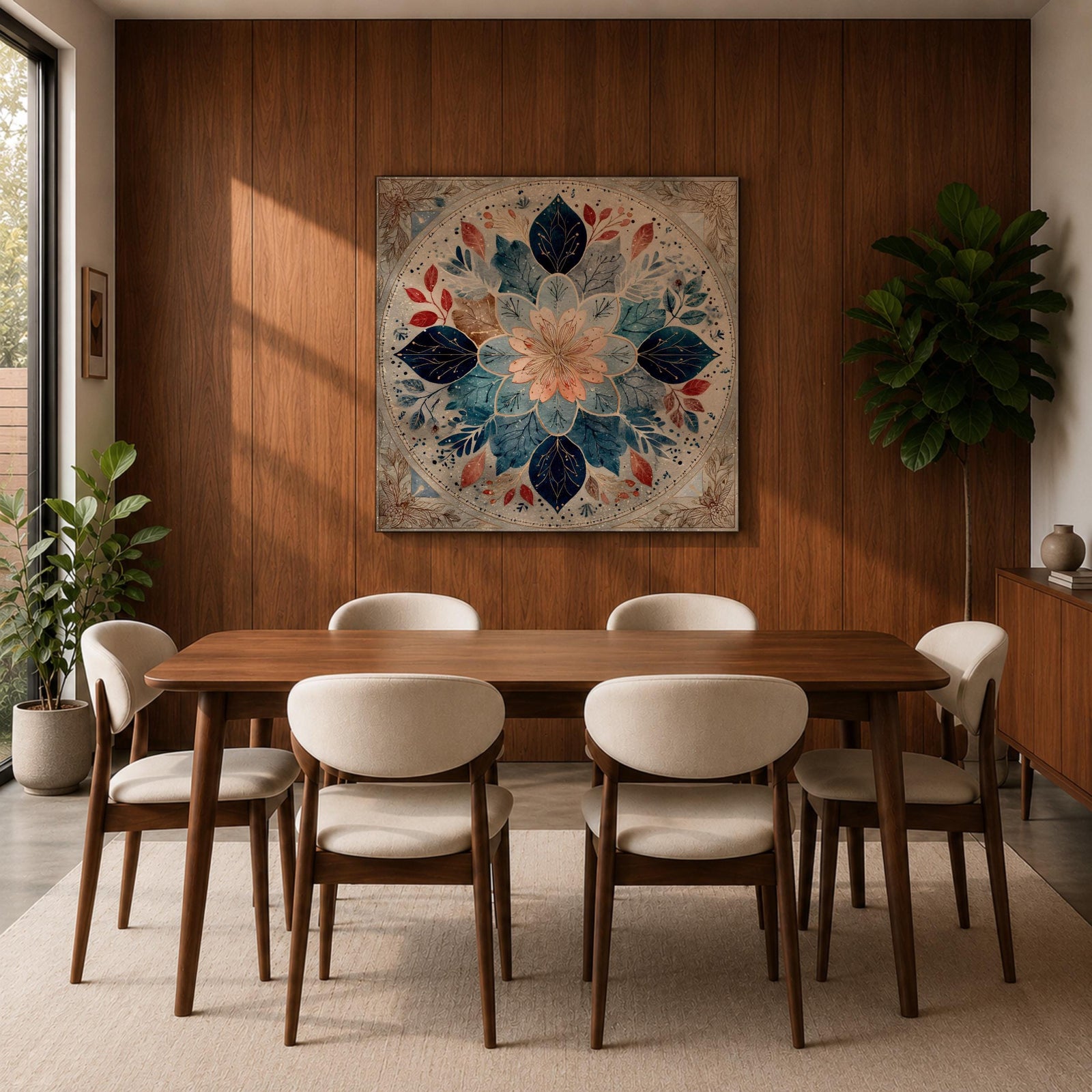 Islamic Mandala Wall Art Floral Pattern Framed Canvas Arabic Geometric Muslim Home Decor