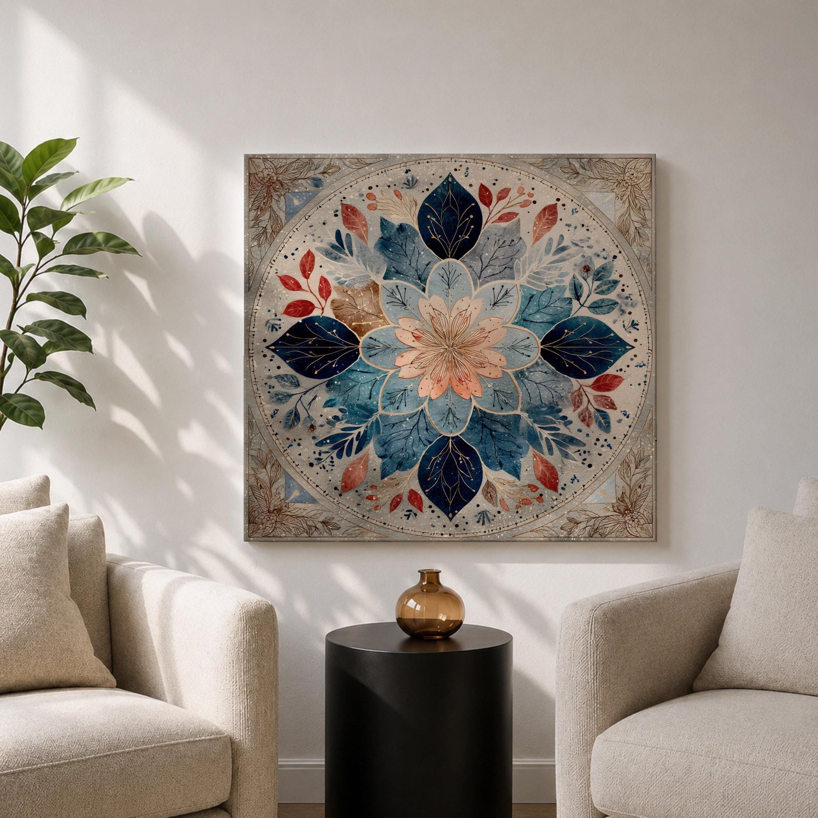 Islamic Mandala Wall Art Floral Pattern Framed Canvas Arabic Geometric Muslim Home Decor