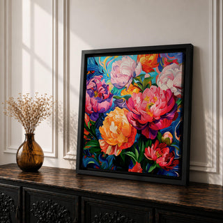 Peony Wall Art Colorful Garden Flowers Framed Canvas Botanical Boho Home Decor