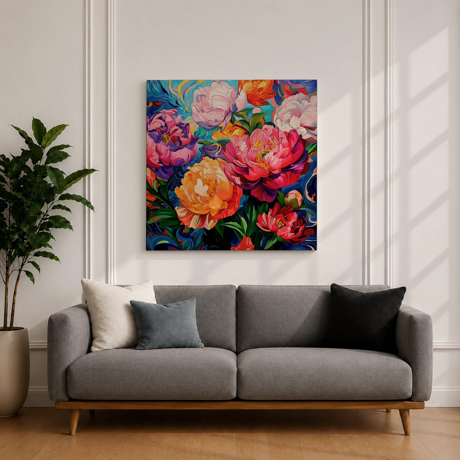 Peony Wall Art Colorful Garden Flowers Framed Canvas Botanical Boho Home Decor