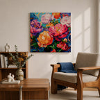 Peony Wall Art Colorful Garden Flowers Framed Canvas Botanical Boho Home Decor