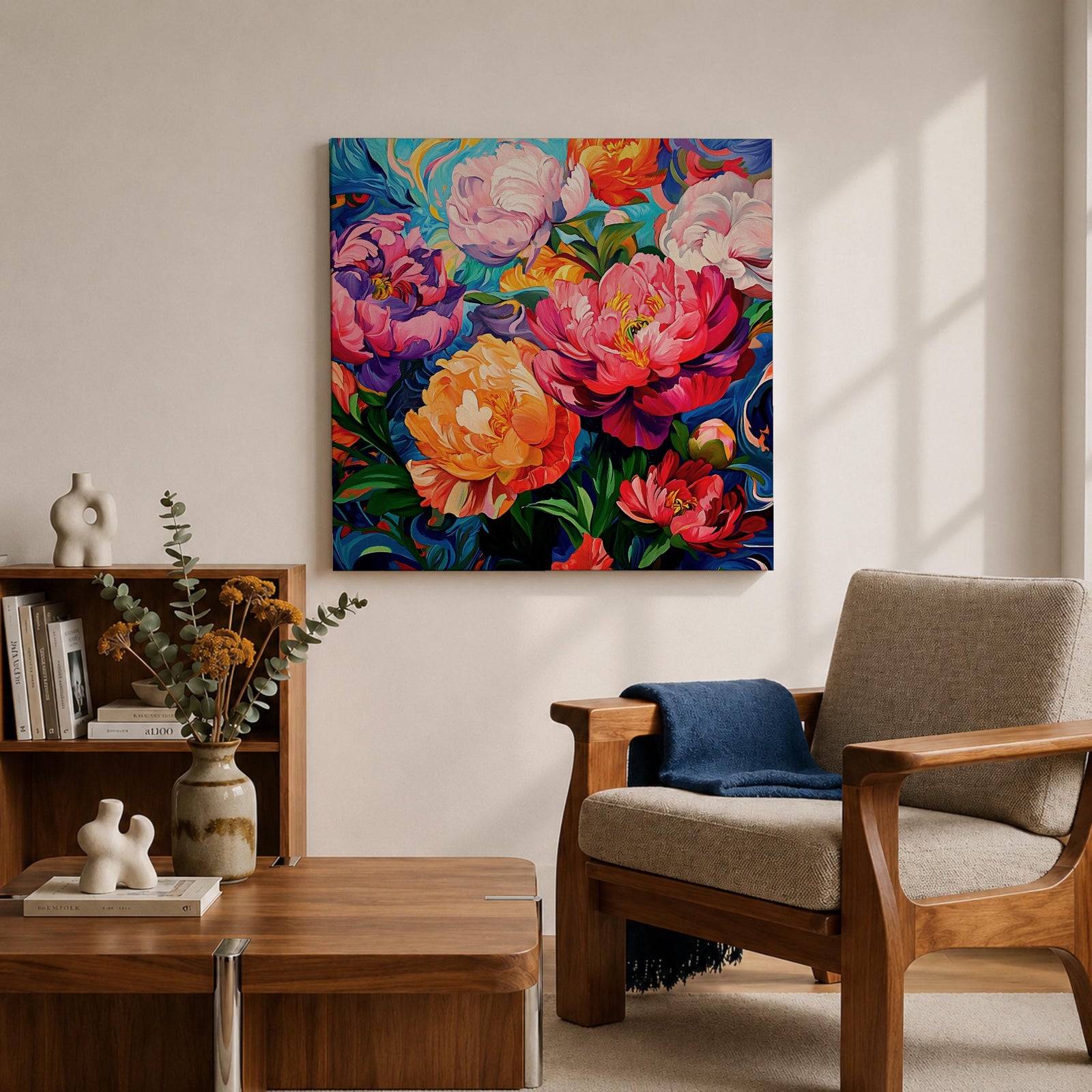 Peony Wall Art Colorful Garden Flowers Framed Canvas Botanical Boho Home Decor