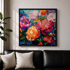 Peony Wall Art Colorful Garden Flowers Framed Canvas Botanical Boho Home Decor