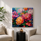 Peony Wall Art Colorful Garden Flowers Framed Canvas Botanical Boho Home Decor