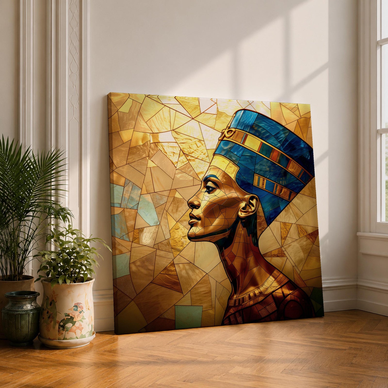 Queen Nefertiti Wall Art Egyptian Royalty Framed Canvas Ancient Egypt Stained Glass Cultural Decor