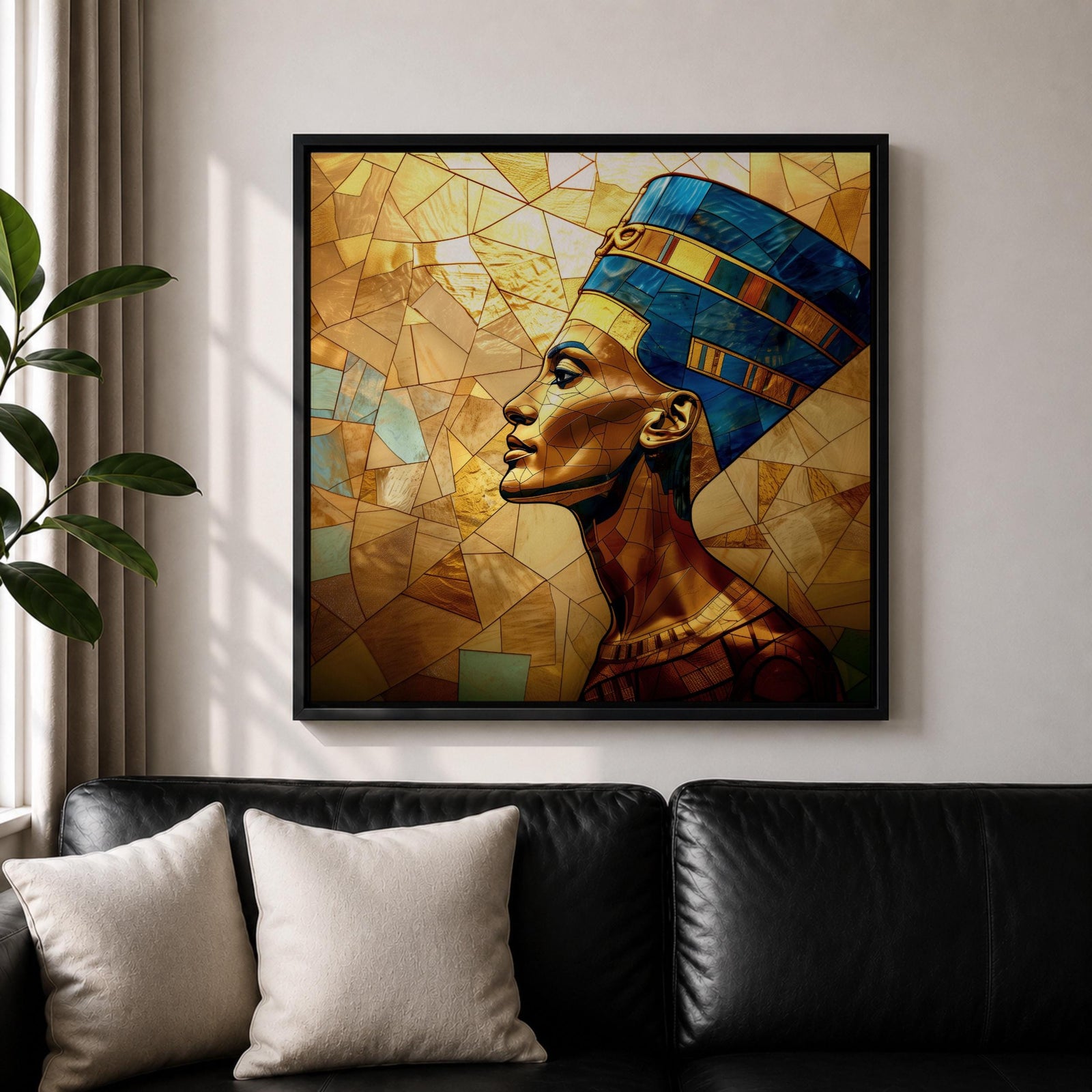 Queen Nefertiti Wall Art Egyptian Royalty Framed Canvas Ancient Egypt Stained Glass Cultural Decor