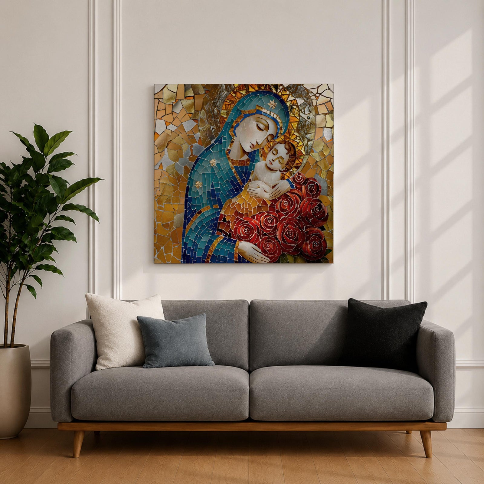 Virgin Mary Baby Jesus Wall Art Madonna and Child Framed Canvas Religious Home Decor