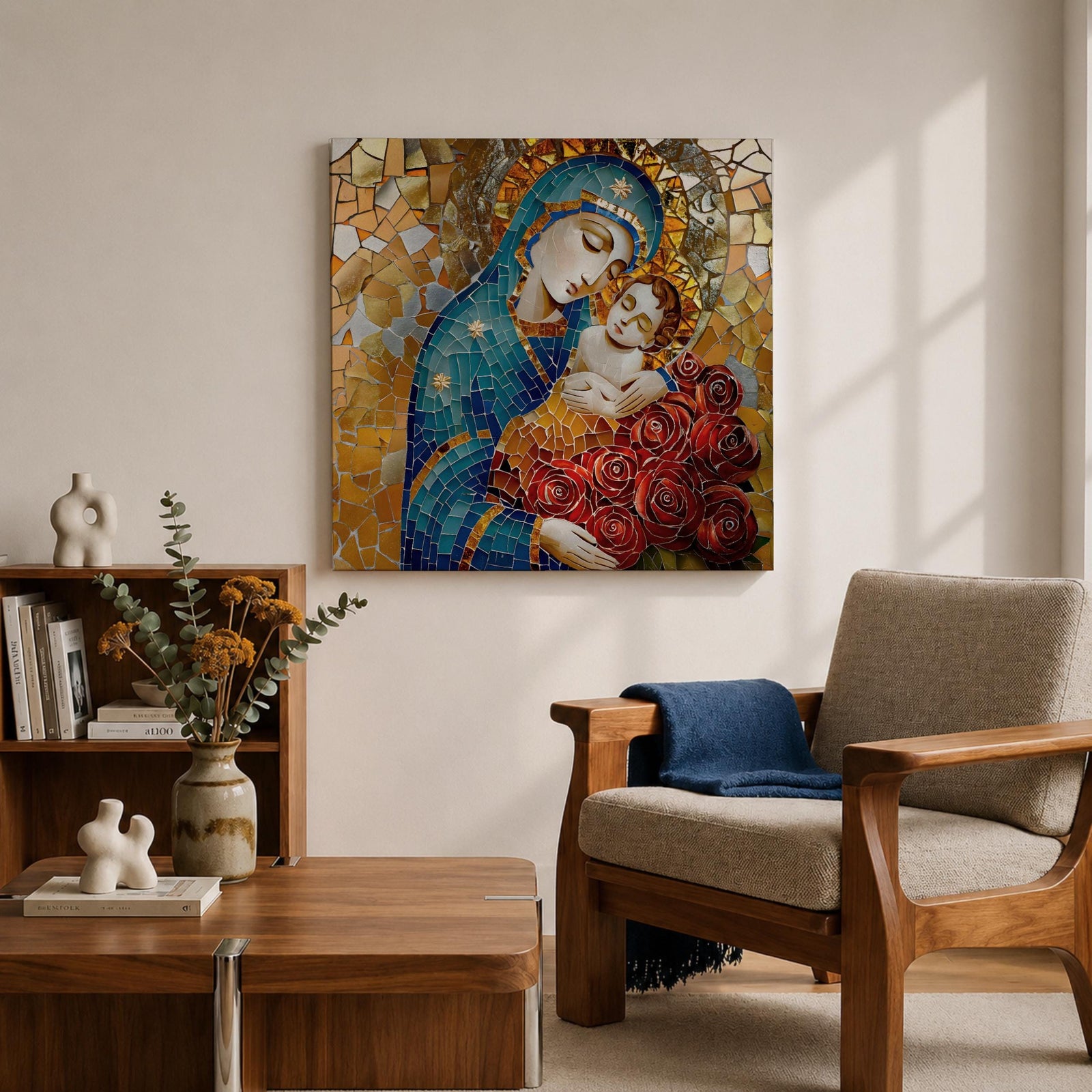 Virgin Mary Baby Jesus Wall Art Madonna and Child Framed Canvas Religious Home Decor
