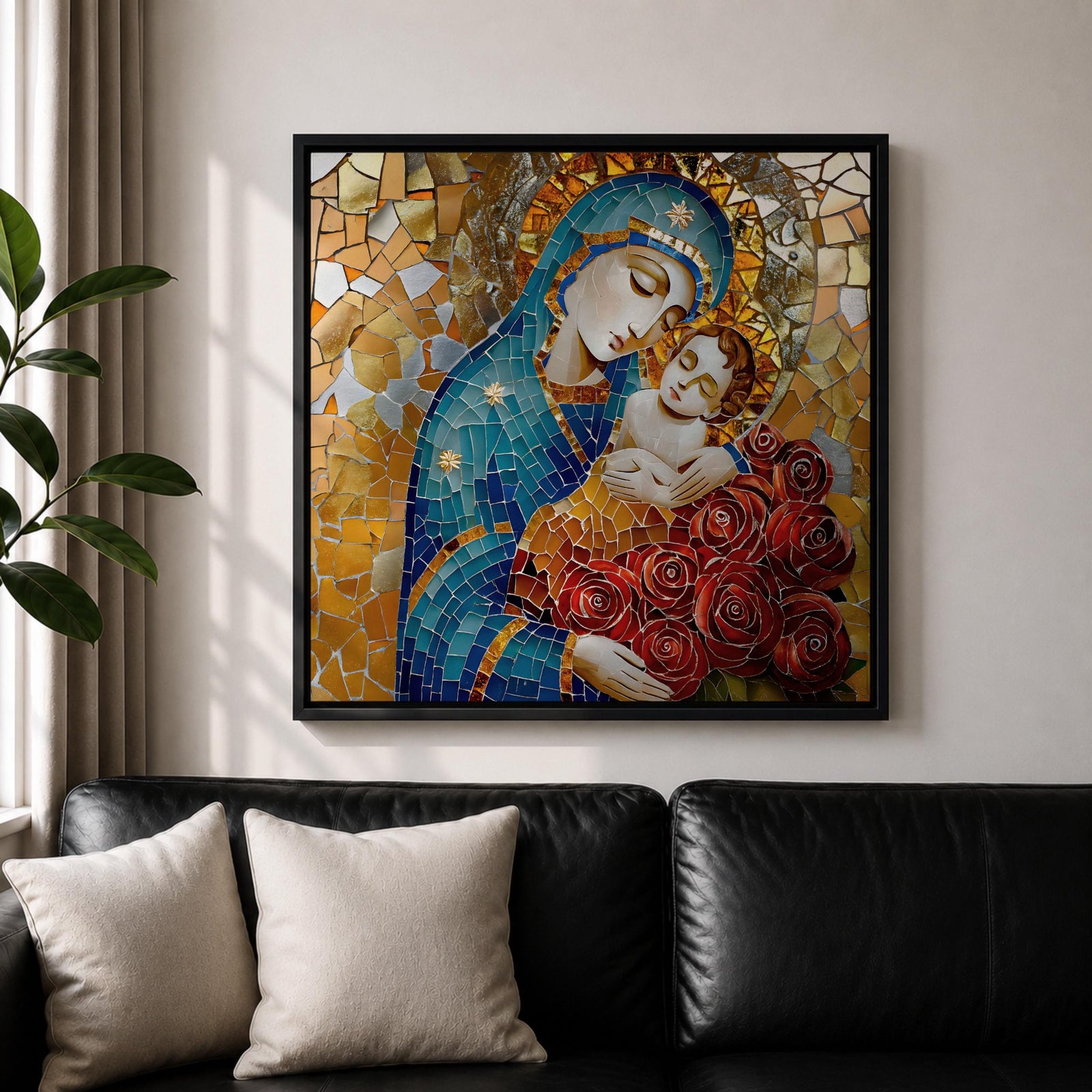 Virgin Mary Baby Jesus Wall Art Madonna and Child Framed Canvas Religious Home Decor