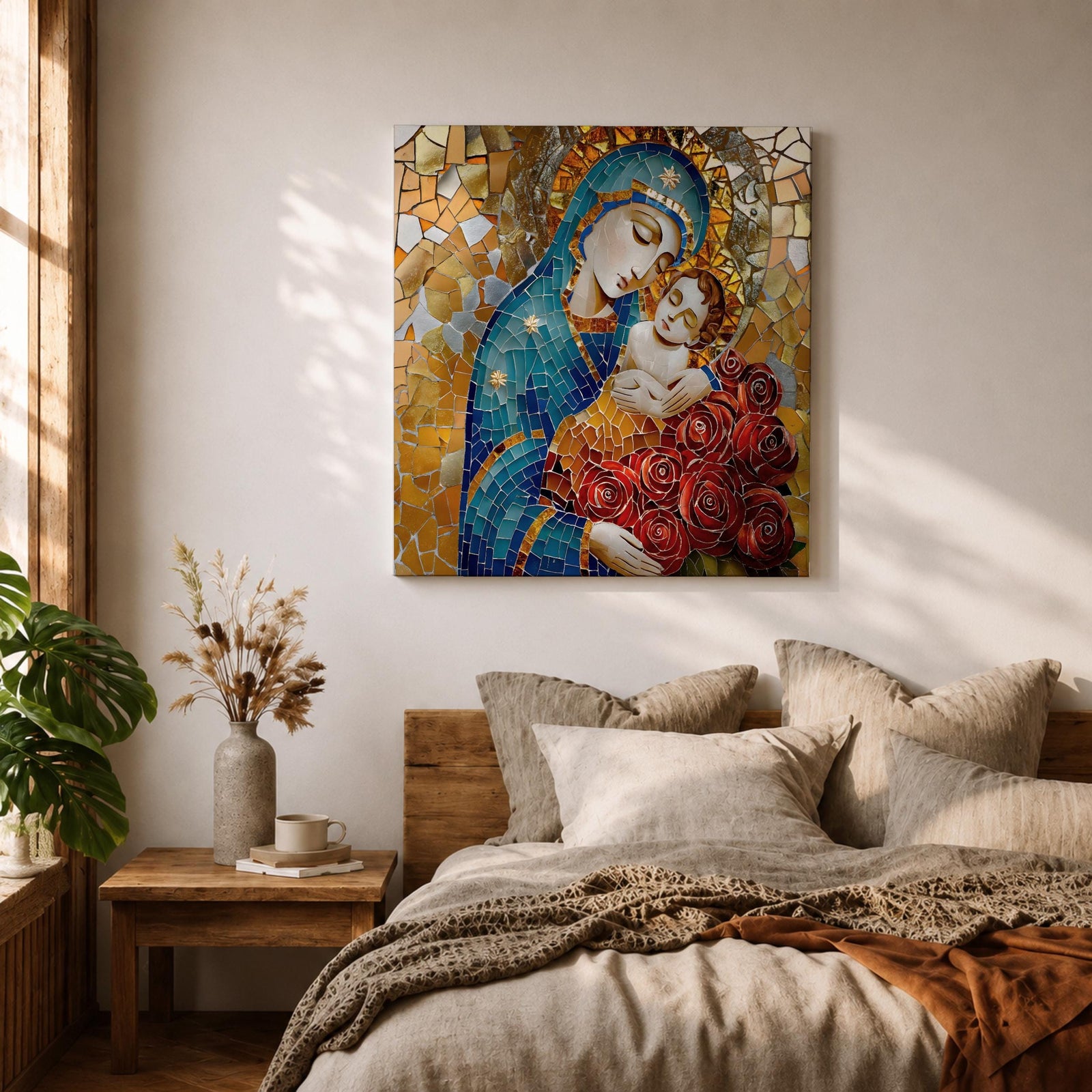 Virgin Mary Baby Jesus Wall Art Madonna and Child Framed Canvas Religious Home Decor