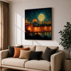 Dome of the Rock Wall Art Moon Night Framed Canvas Jerusalem Islamic Mosque Decor