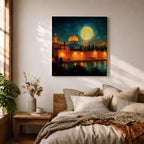 Dome of the Rock Wall Art Moon Night Framed Canvas Jerusalem Islamic Mosque Decor