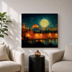 Dome of the Rock Wall Art Moon Night Framed Canvas Jerusalem Islamic Mosque Decor