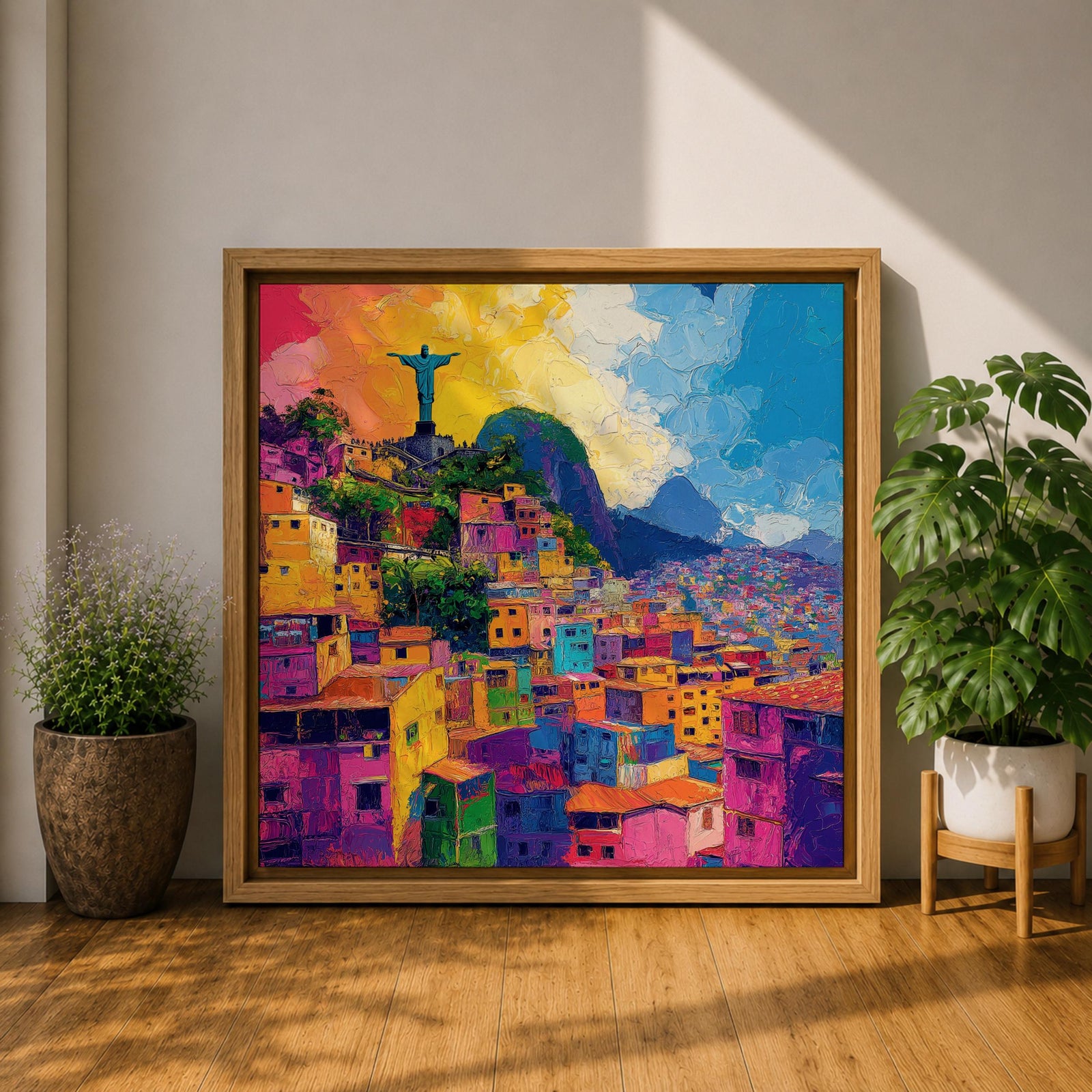 Christ the Redeemer Wall Art Rio de Janeiro Impasto Framed Canvas Brazil Home Decor