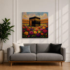 Kaaba Wall Art Floral Garden Framed Canvas Masjid al Haram Mecca Islamic Decor