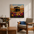 Kaaba Wall Art Floral Garden Framed Canvas Masjid al Haram Mecca Islamic Decor