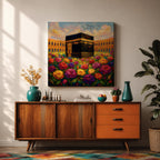 Kaaba Wall Art Floral Garden Framed Canvas Masjid al Haram Mecca Islamic Decor