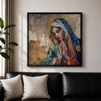 Virgin Mary Wall Art Blessed Mother Framed Canvas Catholic Prayer Mosaic Christian Home Decor