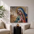 Virgin Mary Wall Art Blessed Mother Framed Canvas Catholic Prayer Mosaic Christian Home Decor