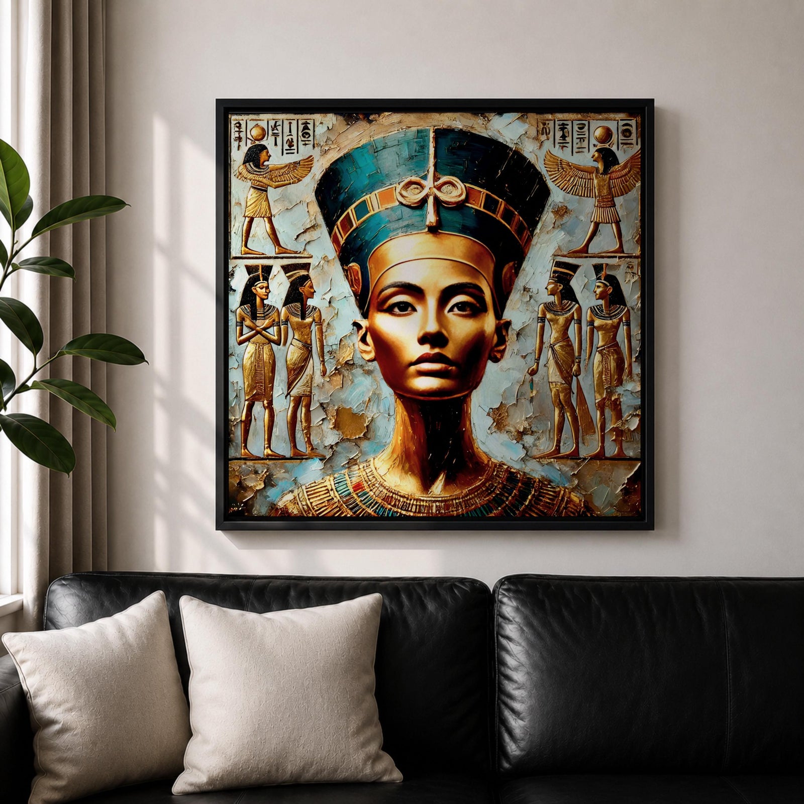 Queen Nefertiti Wall Art Amarna Royalty Framed Canvas Ancient Egypt Hieroglyphic Cultural Decor