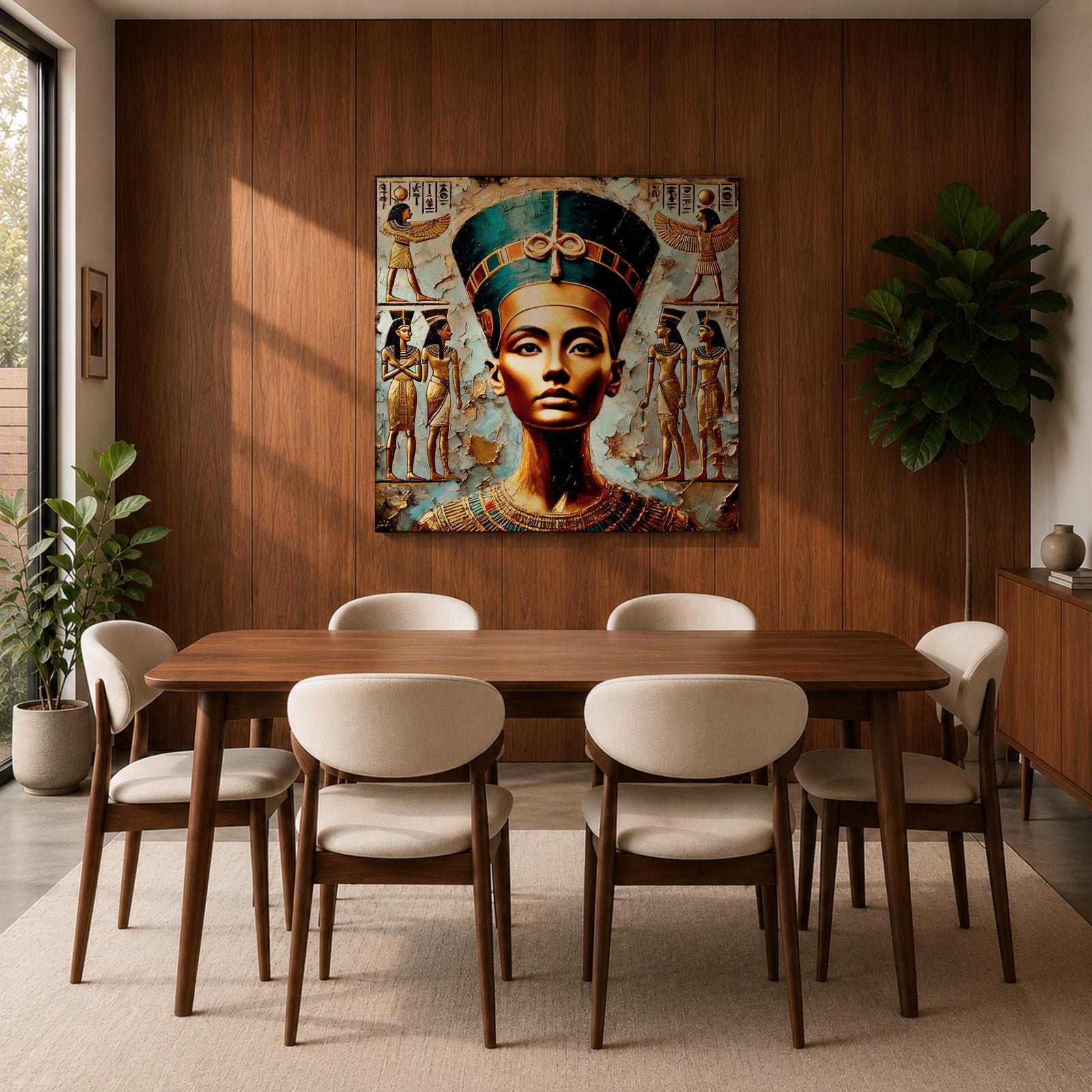 Queen Nefertiti Wall Art Amarna Royalty Framed Canvas Ancient Egypt Hieroglyphic Cultural Decor