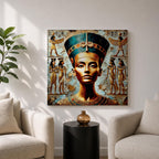 Queen Nefertiti Wall Art Amarna Royalty Framed Canvas Ancient Egypt Hieroglyphic Cultural Decor