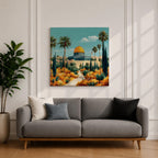 Dome of the Rock Wall Art Garden View Framed Canvas Jerusalem Mosque Islamic Decor