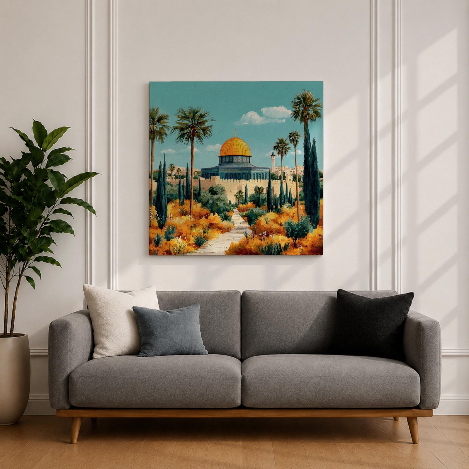 Dome of the Rock Wall Art Garden View Framed Canvas Jerusalem Mosque Islamic Decor