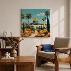 Dome of the Rock Wall Art Garden View Framed Canvas Jerusalem Mosque Islamic Decor