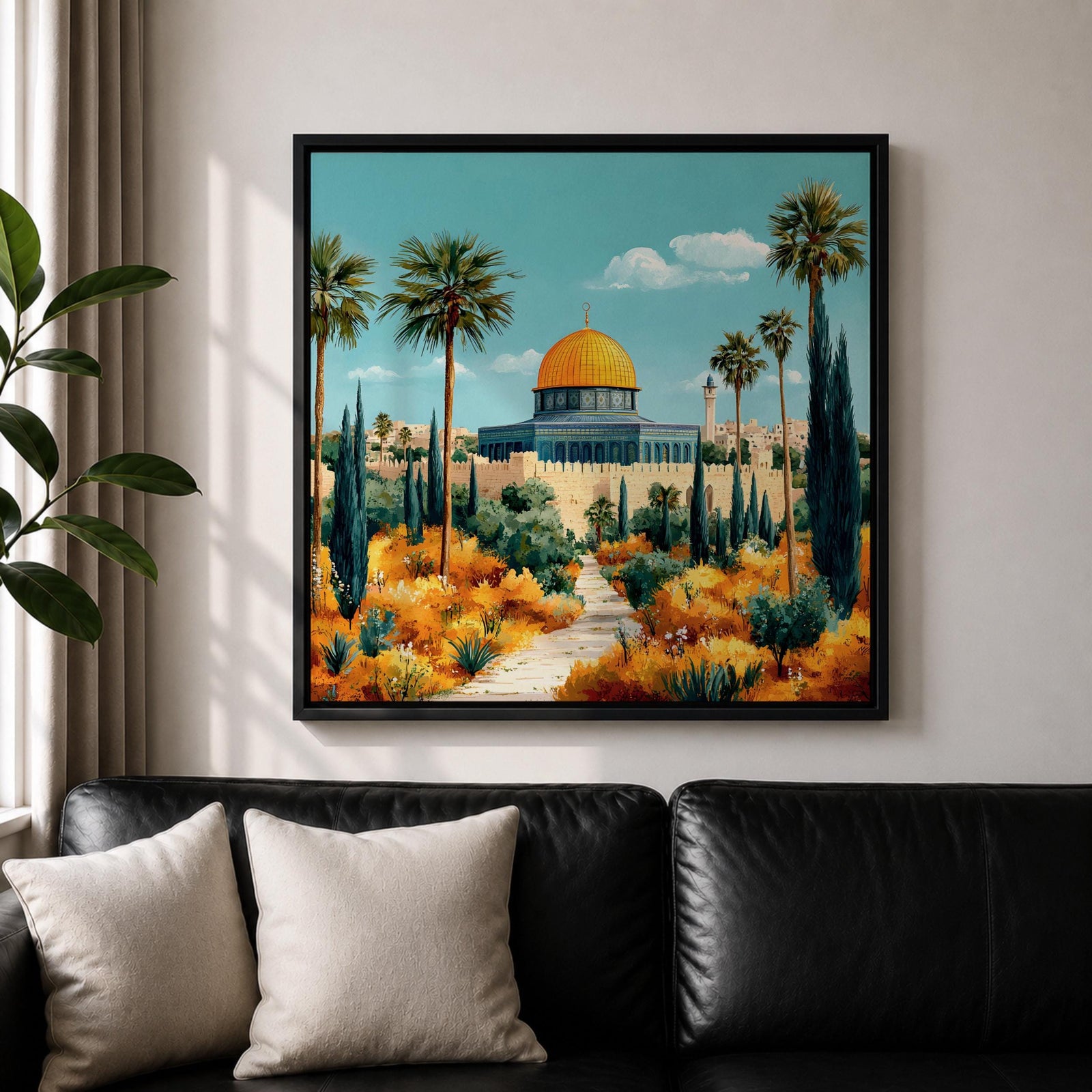 Dome of the Rock Wall Art Garden View Framed Canvas Jerusalem Mosque Islamic Decor