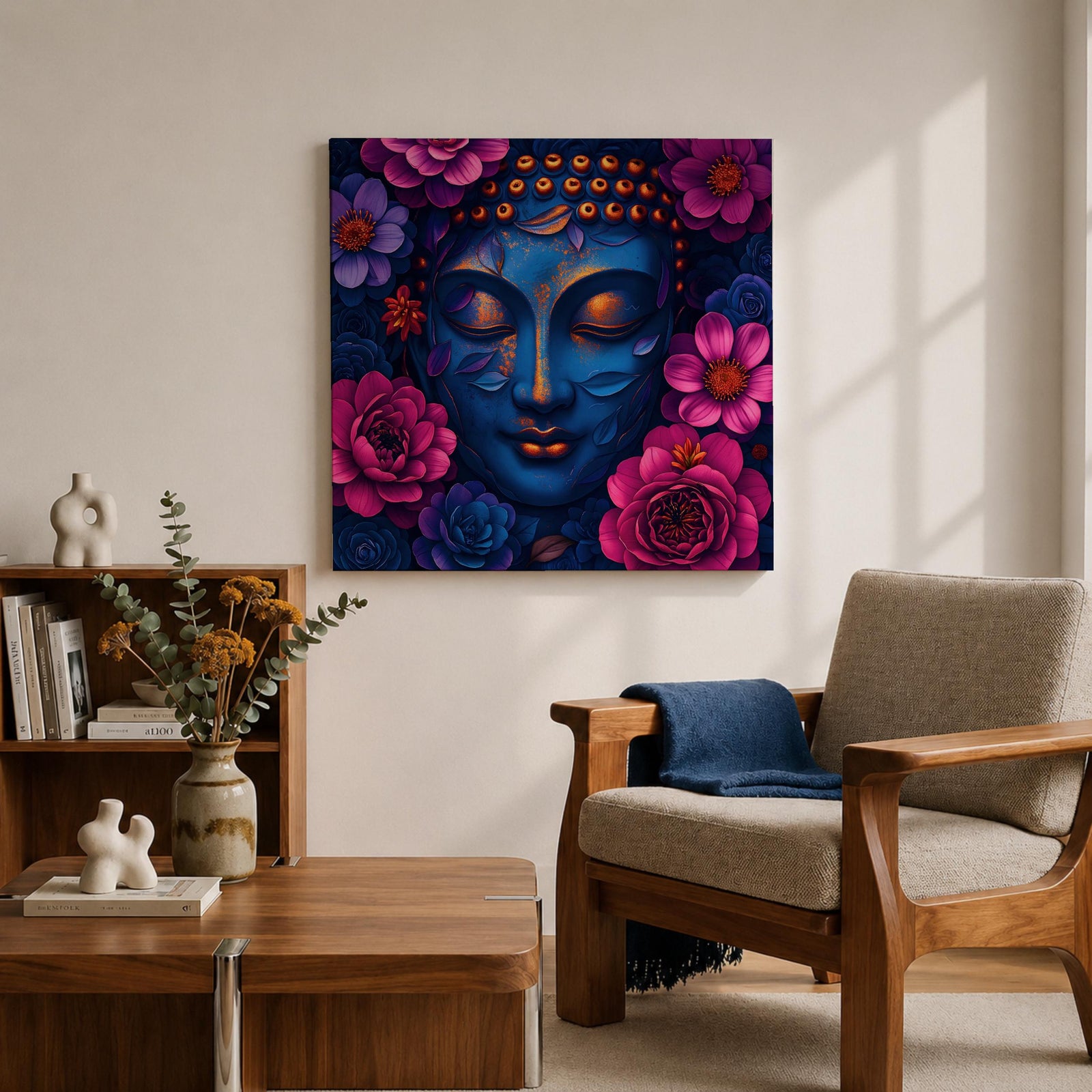 Buddha Wall Art Zen Meditation Framed Canvas Floral Buddhist Spiritual Mindful Decor