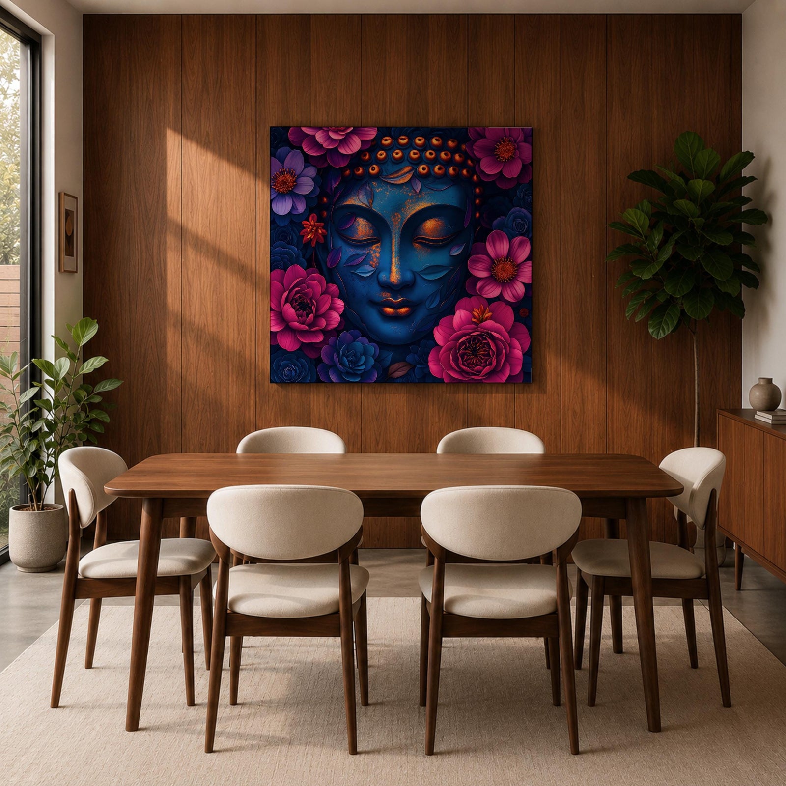 Buddha Wall Art Zen Meditation Framed Canvas Floral Buddhist Spiritual Mindful Decor