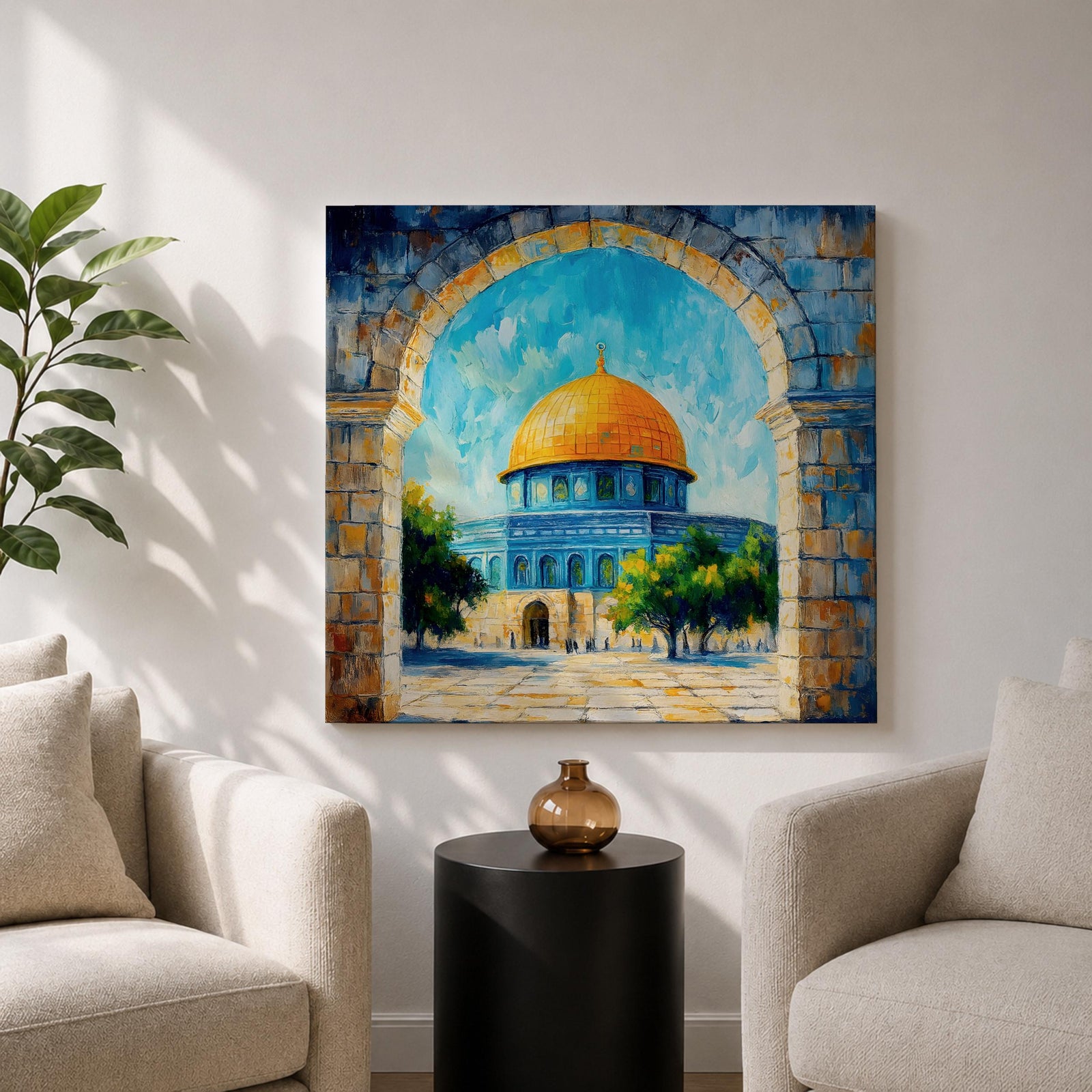 Dome of the Rock Wall Art Jerusalem Mosque Framed Canvas Islamic Prayer Room Decor