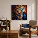 Virgin Mary Wall Art Madonna Framed Canvas Catholic Prayer Mosaic Christian Home Decor