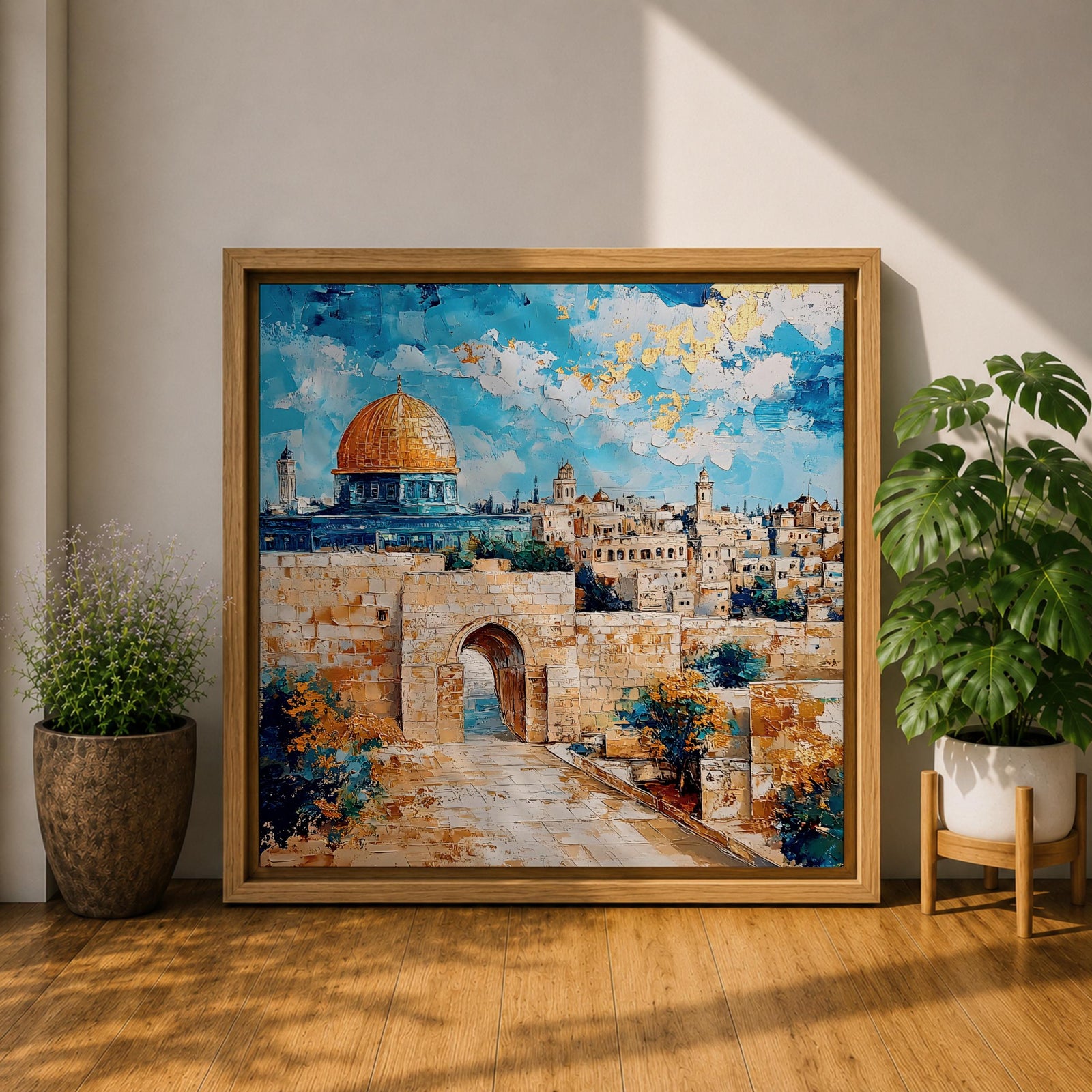 Dome of the Rock Wall Art Old City View Framed Canvas Jerusalem Islamic Decor