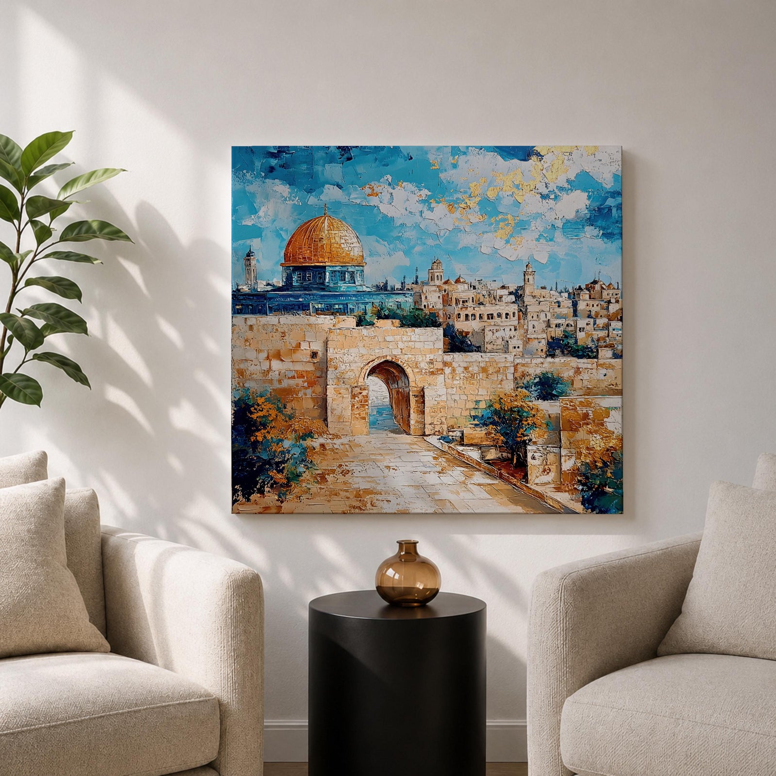 Dome of the Rock Wall Art Old City View Framed Canvas Jerusalem Islamic Decor