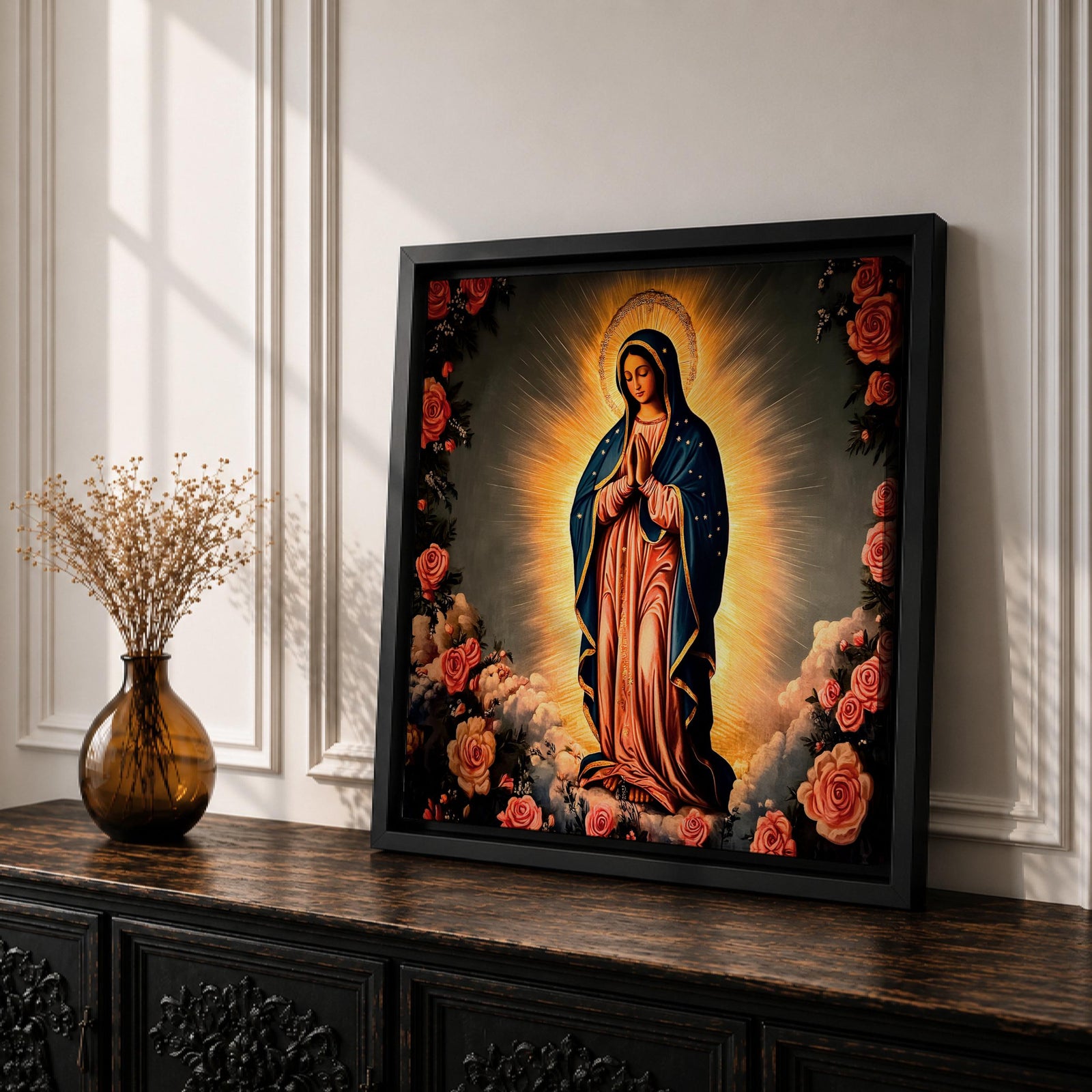 Our Lady of Guadalupe Wall Art La Guadalupana Framed Canvas Mexican Catholic Home Decor