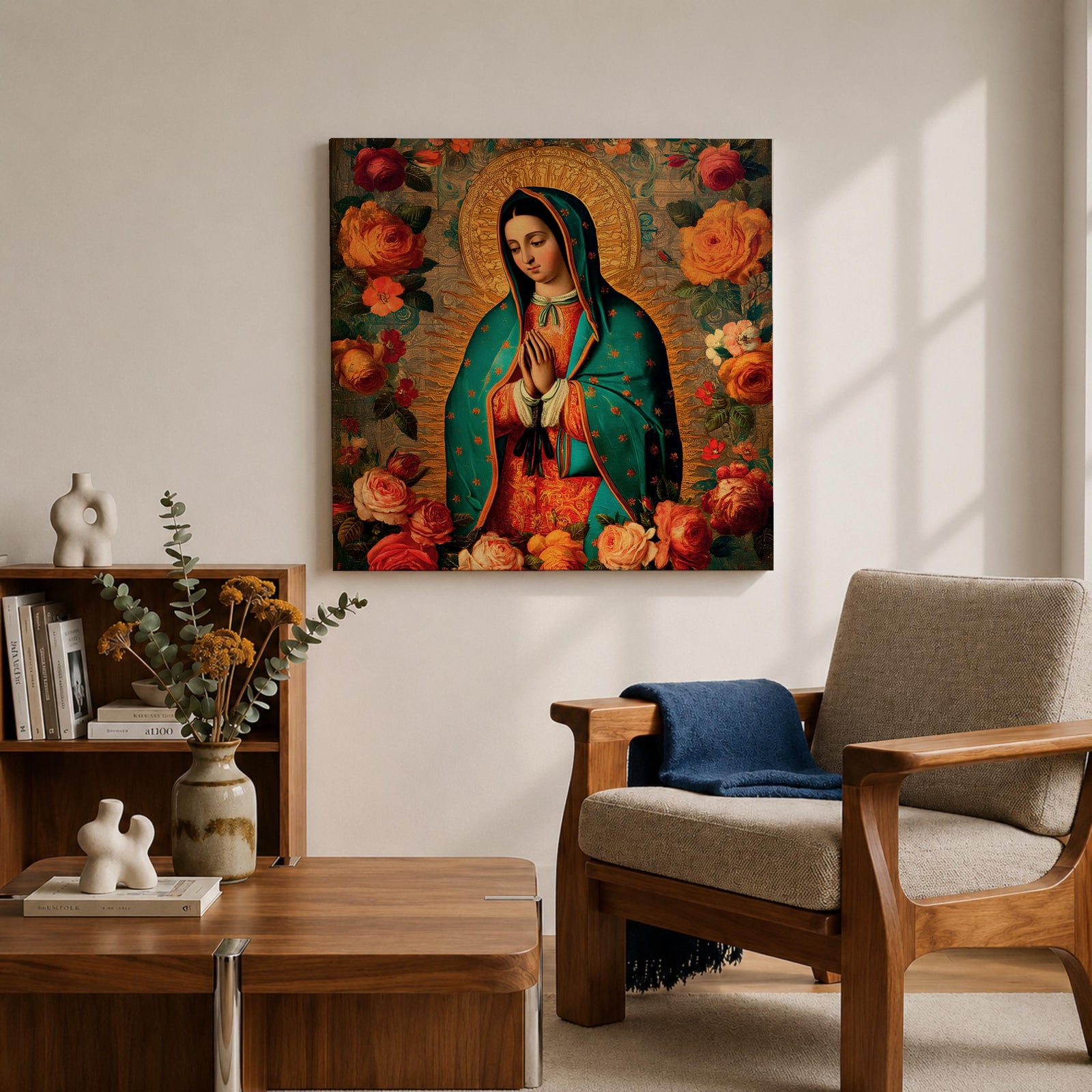 Our Lady of Guadalupe Wall Art Blessed Mother Framed Canvas Mexican Catholic Home Decor
