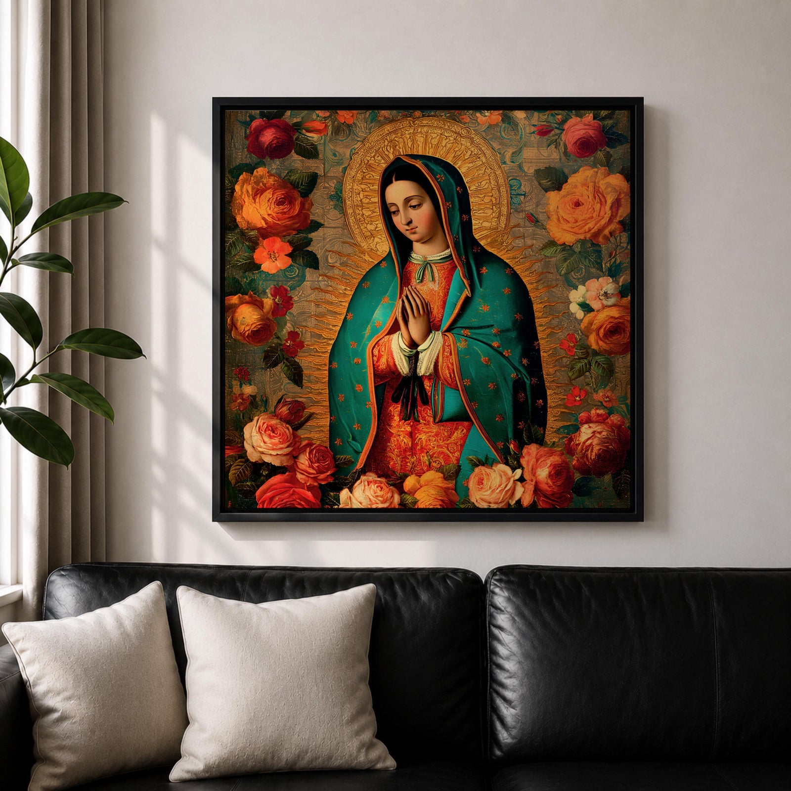 Our Lady of Guadalupe Wall Art Blessed Mother Framed Canvas Mexican Catholic Home Decor