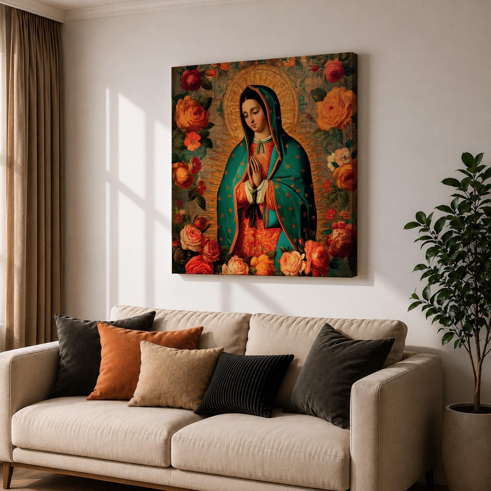 Our Lady of Guadalupe Wall Art Blessed Mother Framed Canvas Mexican Catholic Home Decor