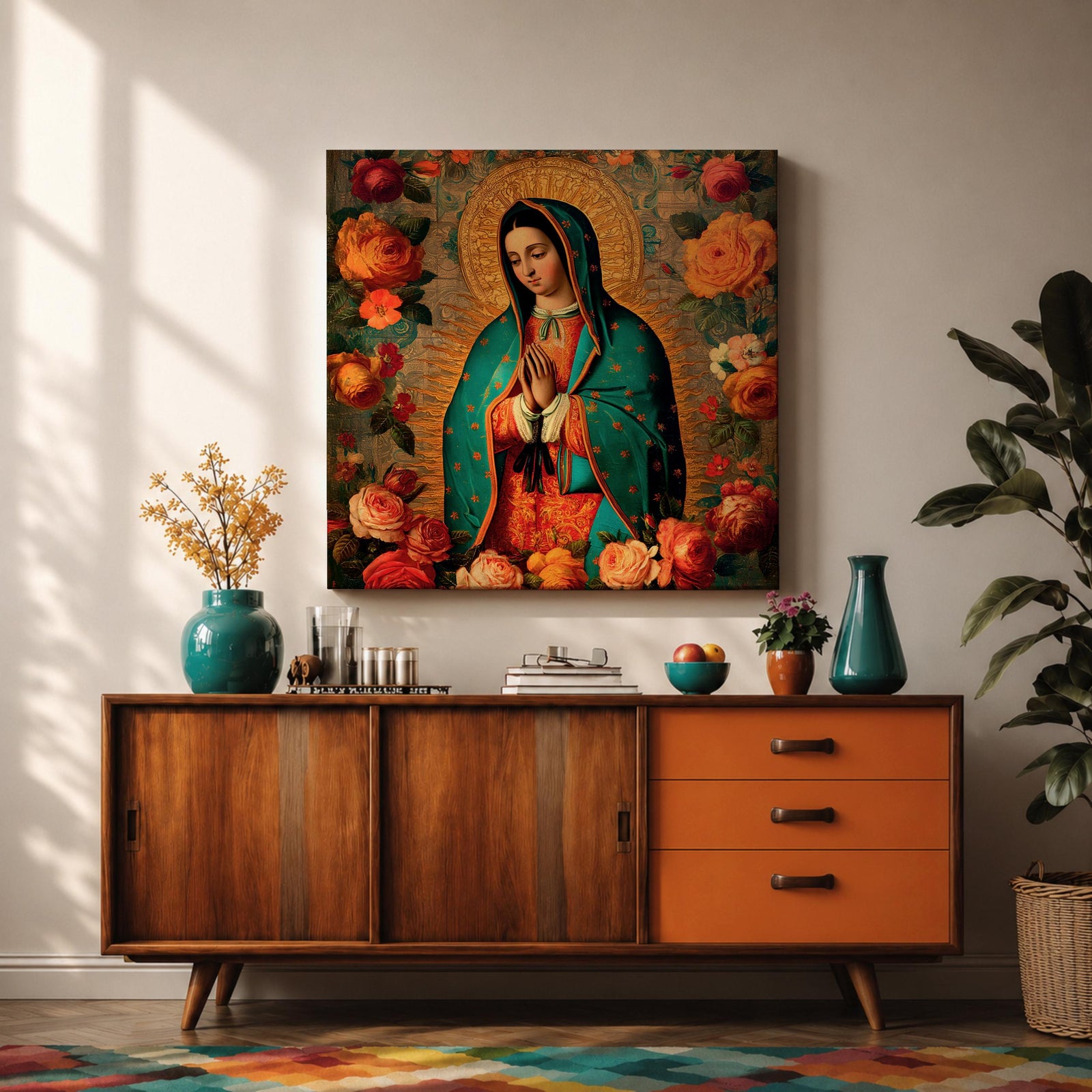 Our Lady of Guadalupe Wall Art Blessed Mother Framed Canvas Mexican Catholic Home Decor