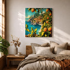 Mediterranean Orange Grove Wall Art Coastal Citrus Framed Canvas Seaside Landscape Living Room Decor