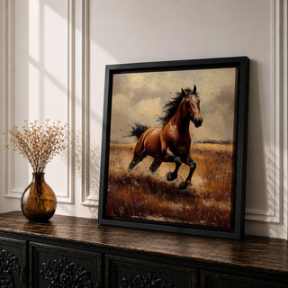 Running Horse Wall Art Galloping Stallion Framed Canvas Western Rustic Ranch Home Decor