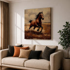 Running Horse Wall Art Galloping Stallion Framed Canvas Western Rustic Ranch Home Decor